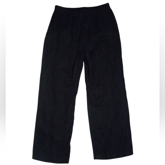 Soft Surroundings Black Elastic Pull On Waist Linen Wide Leg Pants Size Medium - Picture 4 of 6